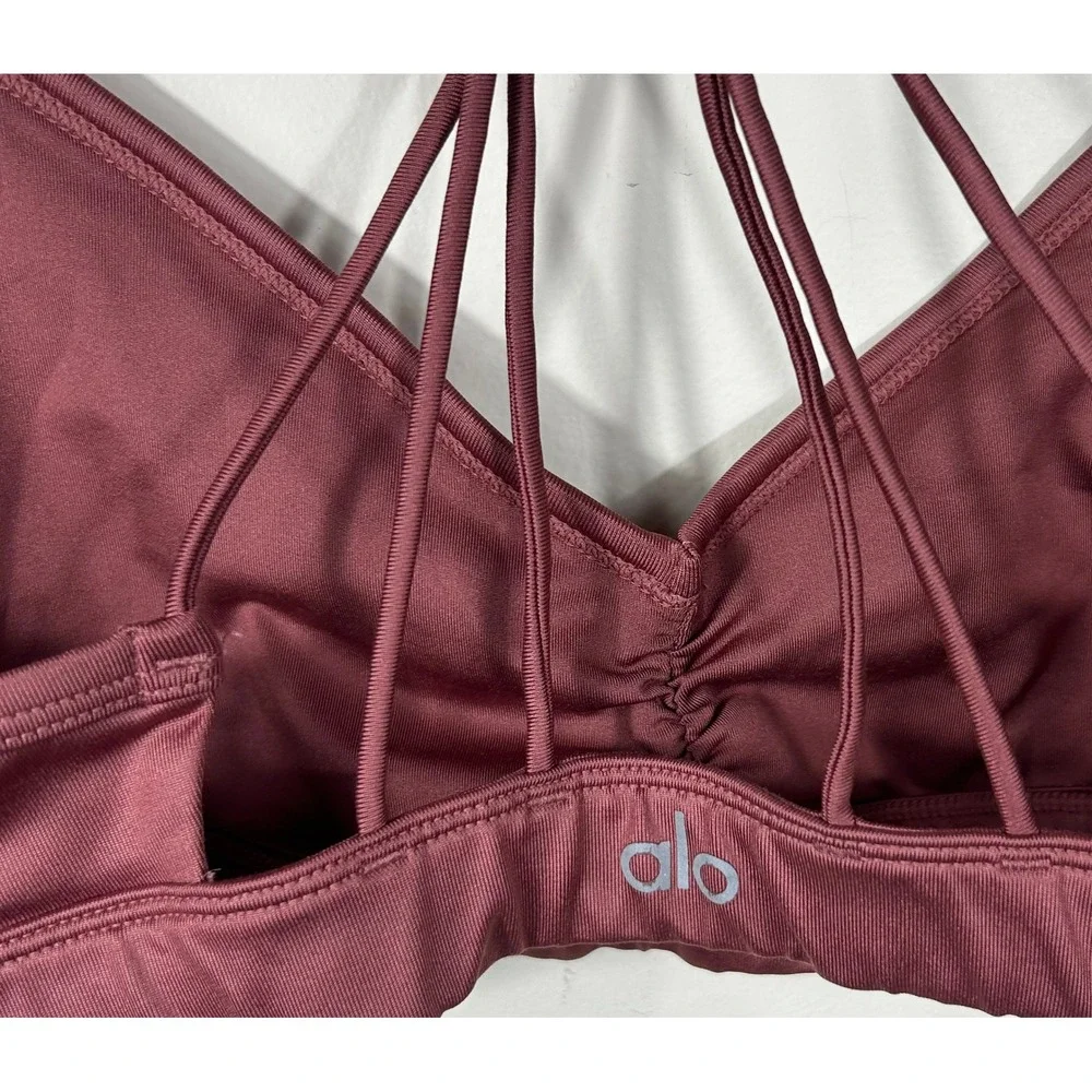 Alo Yoga Sunny Strappy Sports Bra Women S Rose Ruched V-Neck Athleisure Active